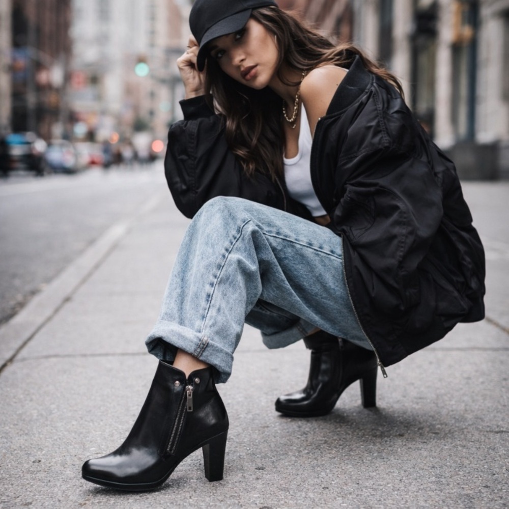 Rizzoli Black Streetwear Whimsigoth Leather Side Zip Heeled Ankle Boots Size 9.5